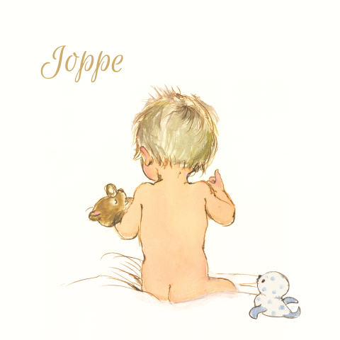 Geboortekaartje getekend kindje met beertje en zeehond