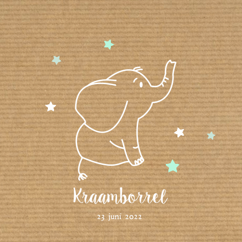 Uitnodiging babyborrel met olifant blauw