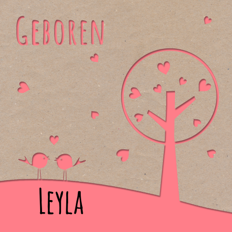 Geboortekaartje met boom en kraftpapier