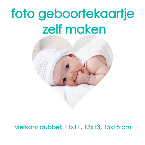 Geboortekaartje foto in hart zelf ontwerpen