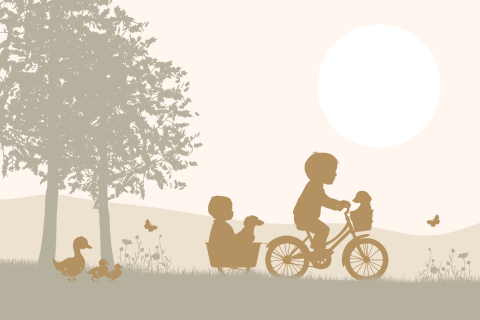 Geboortekaartje doorkijkje bakfietsje broertjes hondjes