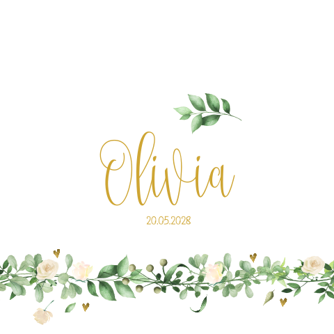 Boho stijl geboortekaartje meisje met witte bloemen