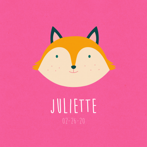 Vos hoofdje roze geboortekaartje meisje