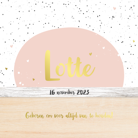 Geboortekaartje meisje met houtlook, foliedruk en pasteltinten