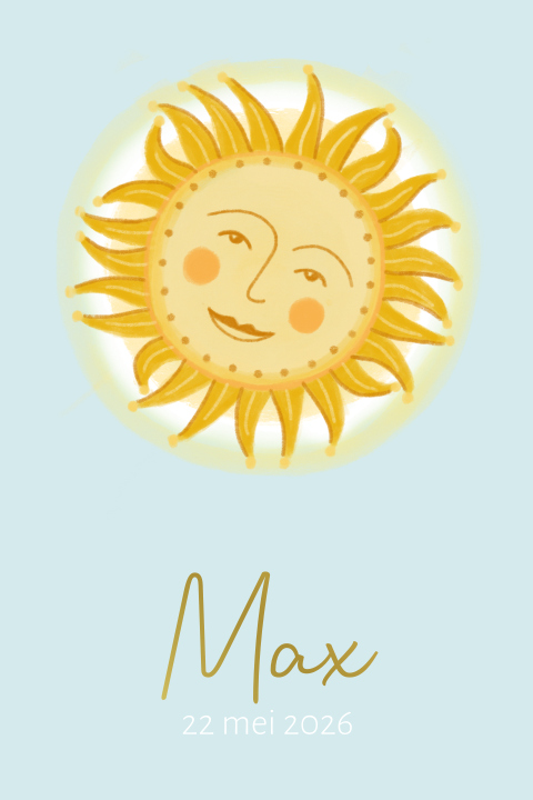 Geboortekaartje jongen zon en foliedruk