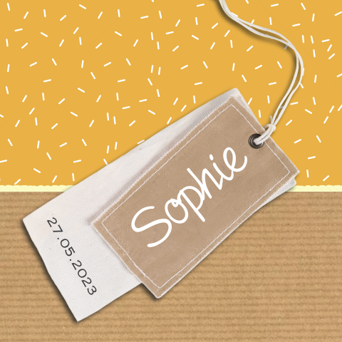Geboortekaartje meisje hip met label en confetti