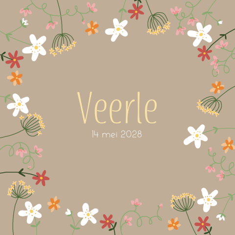 Geboortekaartje meisje bloemen geel, roze, rood