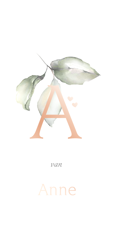 Baby kaartje meisje met initiaal en eucalyptus blad