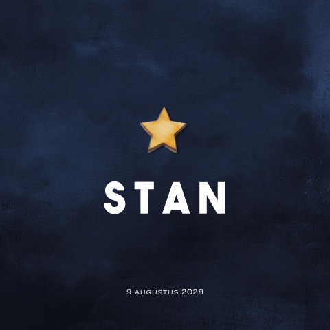 Stoer blauw jongens babykaartje met echt houten ster