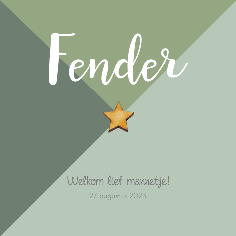 Hip geboortekaartje jongen geometrisch met echt houten sterretje