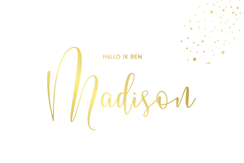 Clean meisjes geboorte kaartje wit met goud folie