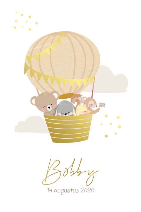 Geboortekaartje unisex met luchtballon en diertjes