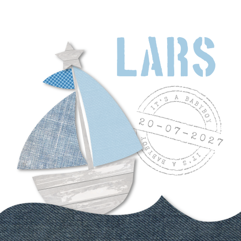 Hippe geboortekaart met bootje voor jongetje