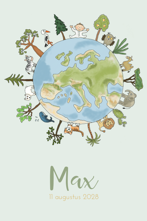 Geboortekaartje jongen wereldbol