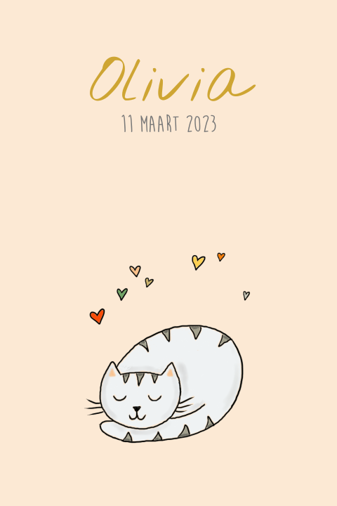 Geboortekaartje meisje poes hartjes