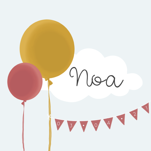 Geboortekaartje meisje met slingers en ballonnen