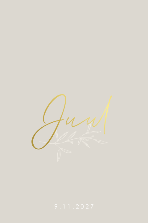 Grijs geboortekaartje neutraal met gouden letters