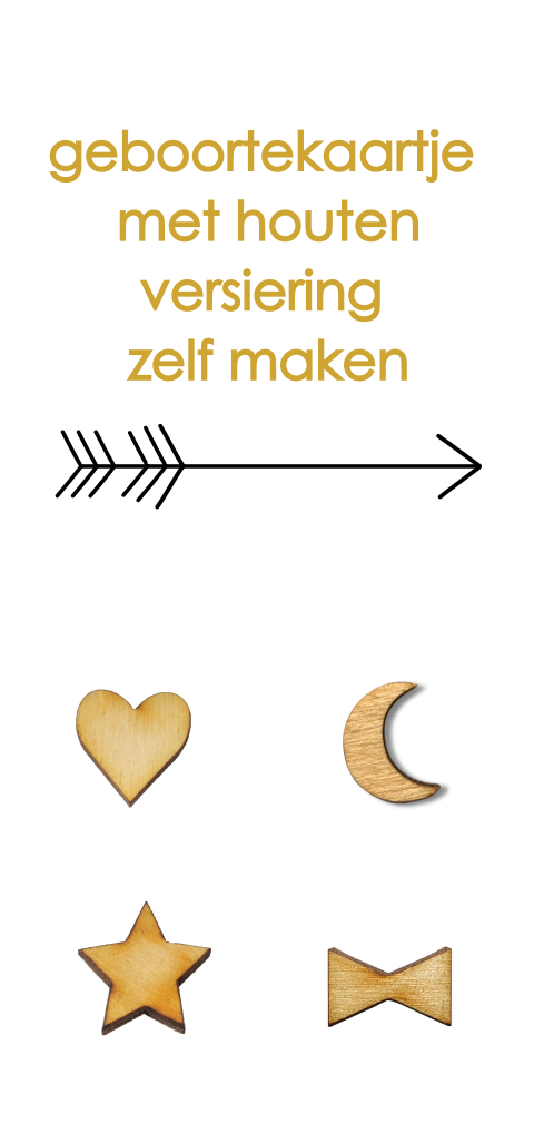 Enkel staand geboortekaartje met houten versiering