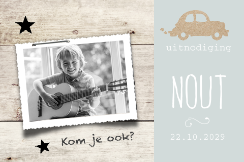 Hippe uitnodiging verjaardag jongen met foto en auto