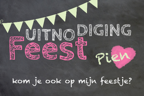 Stoere uitnodiging feestje meisje krijtbord vlaggetjes