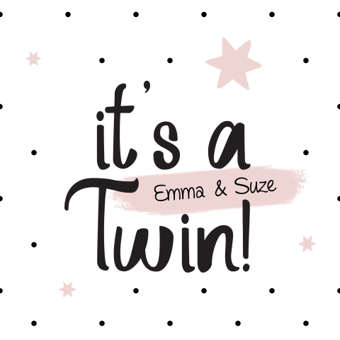 Meisje tweeling geboortekaartje hip met stippen en ster