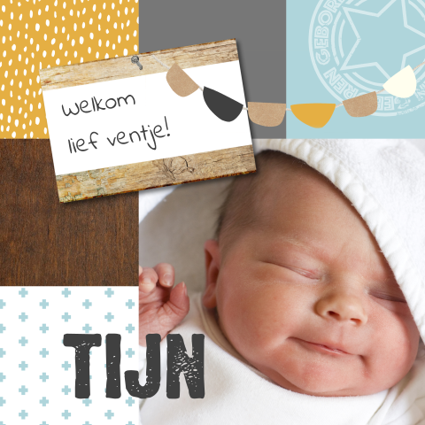 Fotokaartje voor geboorte jongen met hout