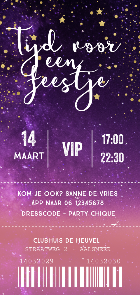 Ticket uitnodiging kinderfeestje