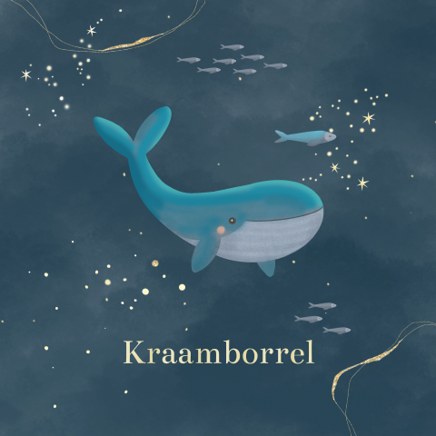 Kraamborrel uitnodiging winterliefde voor een jongetje met een walvis