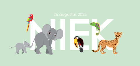 Jungledieren geboortekaartje voor een jongen