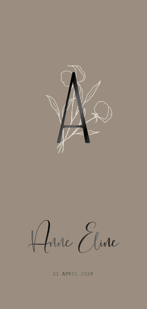 Geboortekaartje voor een dochter taupe en bloem