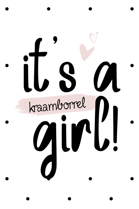 Kraamfeest kaartje its a girl met stippen