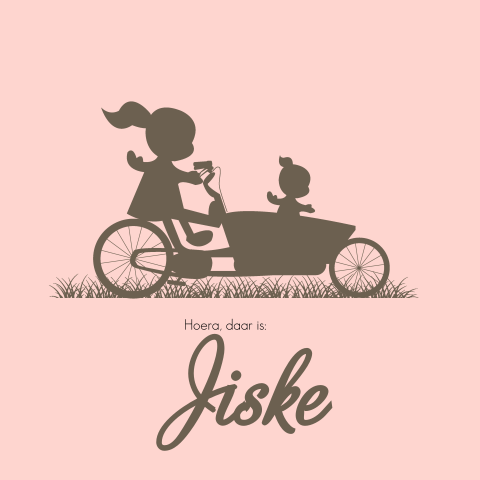 Geboortekaartje silhouet grote zus zusje bakfiets