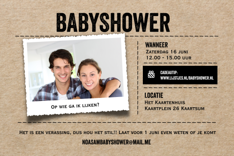 Babyshower uitnodiging kraftlook ticket stijl