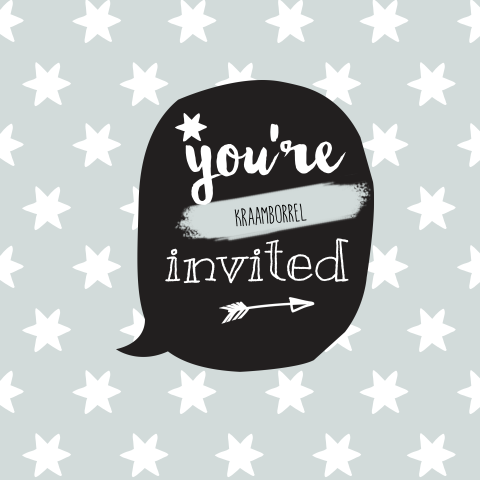 Kraamfeest uitnodiging tekstballon en mint groene sterren