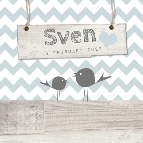 Hip en lief jongens geboortekaartje met chevron en hout