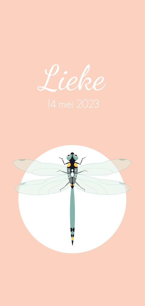Geboortekaartje met libelle in roze voor een meisje
