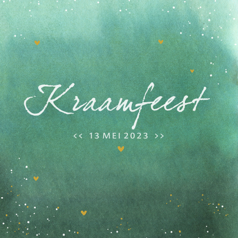 Kraamfeest uitnodiging groen en hartjes