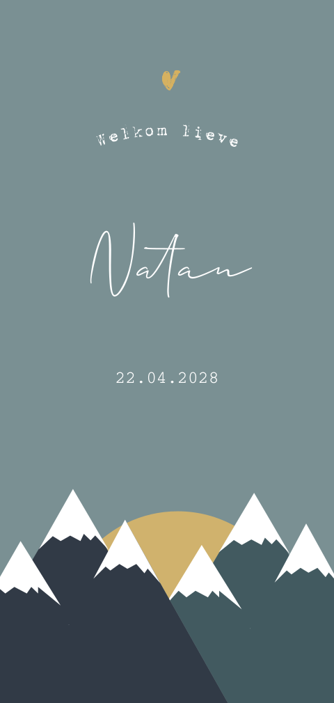 Hip winters jongens geboortekaartje met bergen