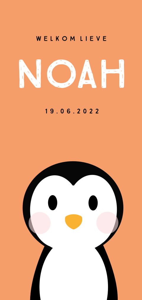 Lief geboortekaartje met pinguin