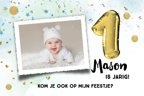 1ste verjaardag uitnodiging jongen confetti mint groen