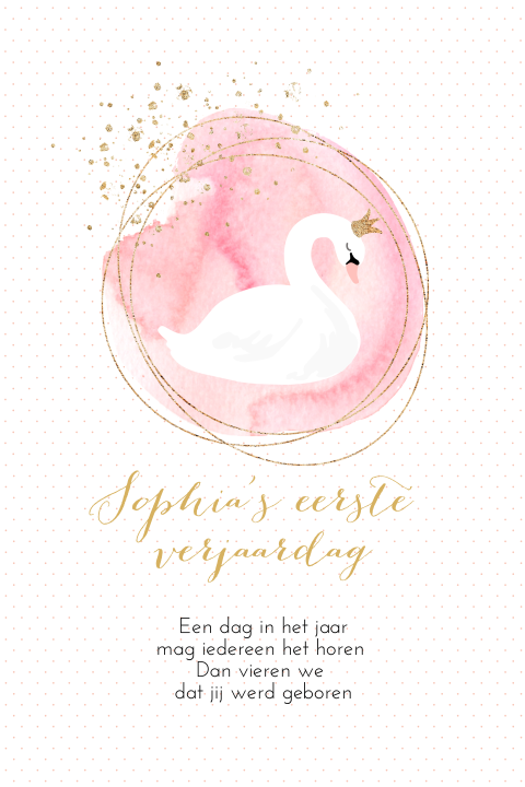 Eerste verjaardag uitnodiging meisje met zwaantje