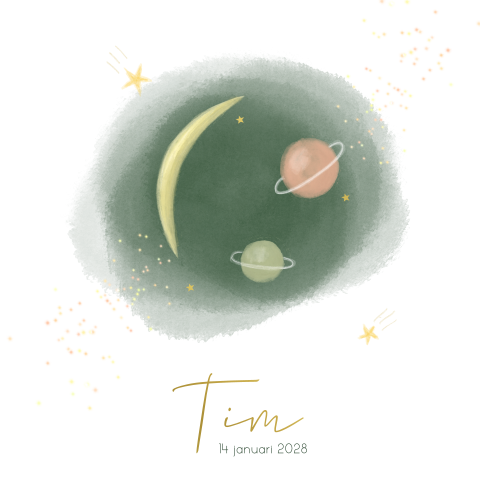 Geboortekaartje jongen maan planeten sterren