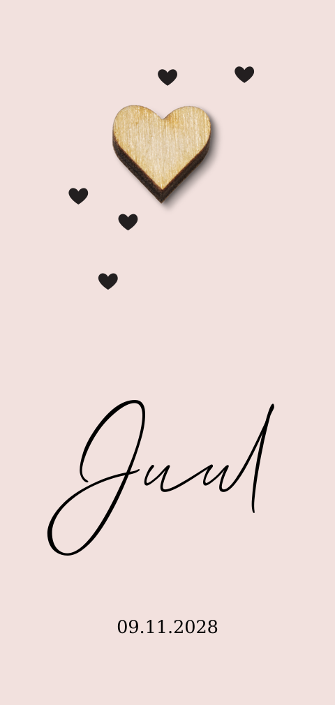 Uniek meisjes geboortekaartje met echt houten hartje