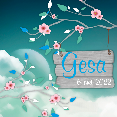 Sprookjes-geboortekaartje met wolken