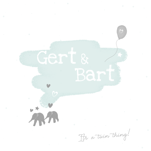 Tweeling jongens geboortekaartje lief met olifantjes