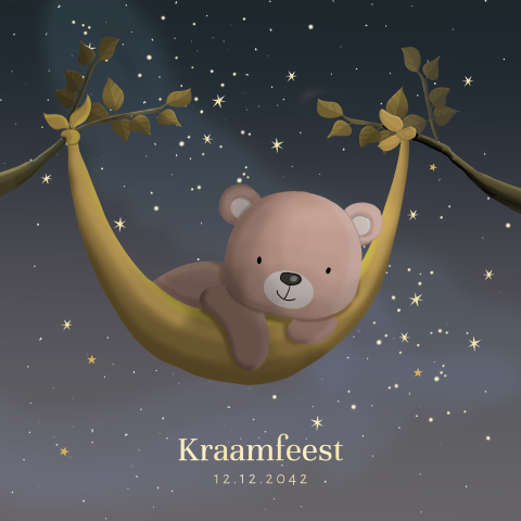 Kraamfeest uitnodiging winterliefde unisex beertje met sterren