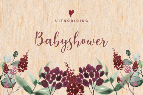 Uitnodiging babyshower bloemen op echt hout