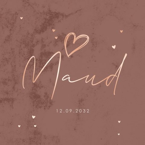 Geboortekaartje meisje Maud folie oud roze met terracotta