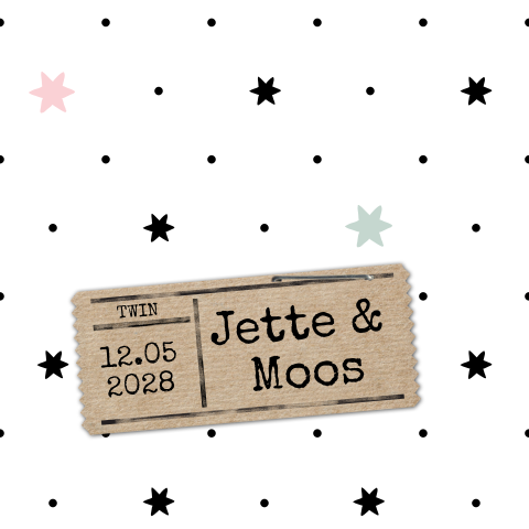 Hip jongen meisje tweeling kaartje met sterretjes