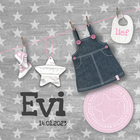 Hip geboortekaartje meisje waslijn met leuke waslijn